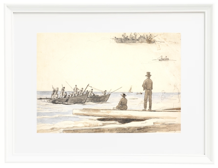 Zwei Fischerboote fahren zum Strand von Skagen – 1846