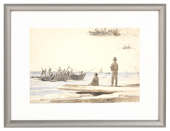 Zwei Fischerboote fahren zum Strand von Skagen – 1846