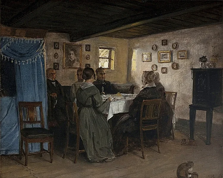 Die Freunde und Familie des Künstlers sitzen um einen Tisch – 1842
