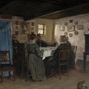 Die Freunde und Familie des Künstlers sitzen um einen Tisch – 1842