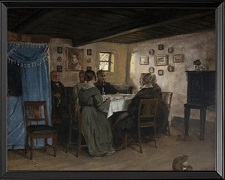 Die Freunde und Familie des Künstlers sitzen um einen Tisch – 1842