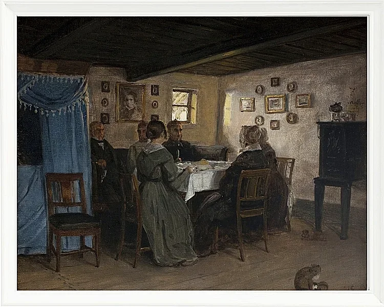 Die Freunde und Familie des Künstlers sitzen um einen Tisch – 1842
