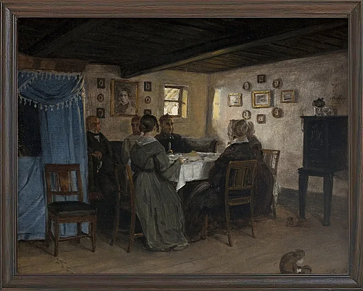 Die Freunde und Familie des Künstlers sitzen um einen Tisch – 1842