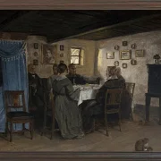 Die Freunde und Familie des Künstlers sitzen um einen Tisch – 1842