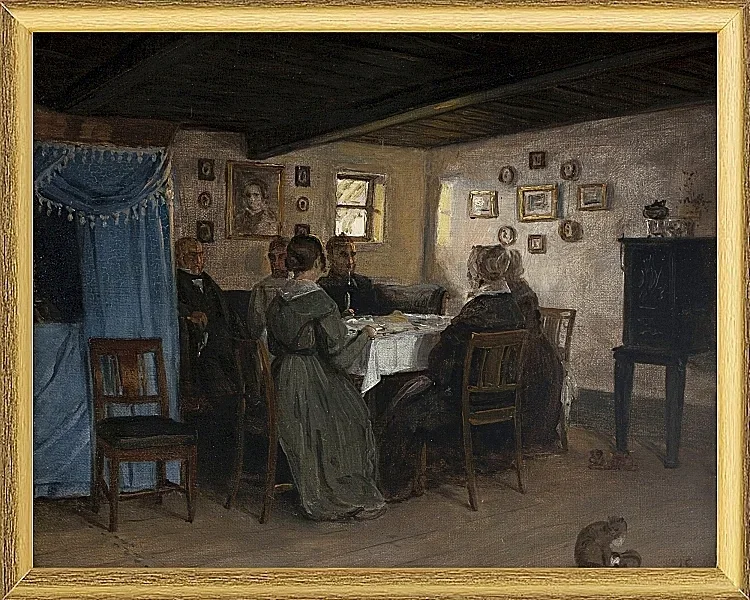 Die Freunde und Familie des Künstlers sitzen um einen Tisch – 1842