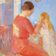 Die Mutter flechtet dem Kind die Haare – 1882