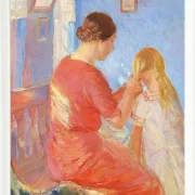 Die Mutter flechtet dem Kind die Haare – 1882