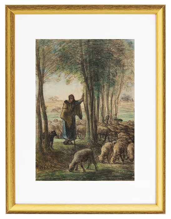 A shepherdess and her flock in the shade of the trees - 1854