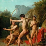 Drei spartanische Jungen üben Bogenschießen – 1812