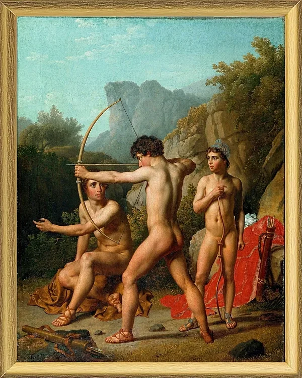 Drei spartanische Jungen üben Bogenschießen – 1812
