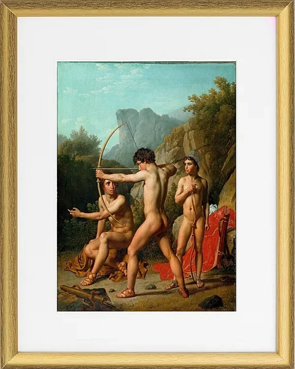 Drei spartanische Jungen üben Bogenschießen – 1812
