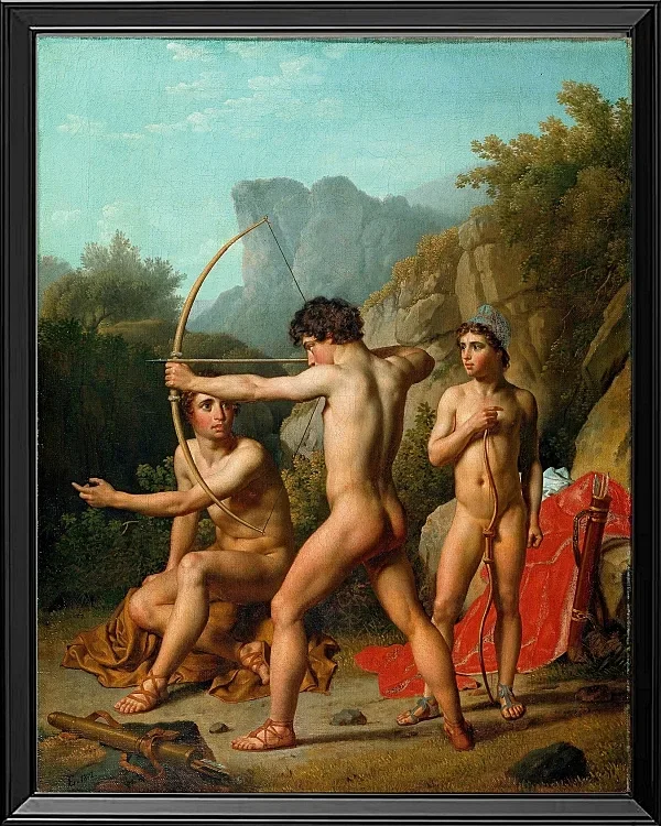 Drei spartanische Jungen üben Bogenschießen – 1812