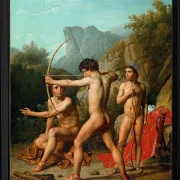 Drei spartanische Jungen üben Bogenschießen – 1812