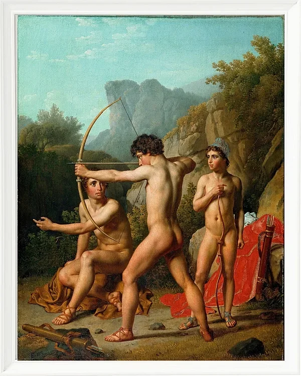 Drei spartanische Jungen üben Bogenschießen – 1812