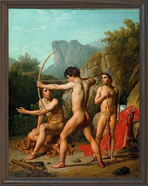 Drei spartanische Jungen üben Bogenschießen – 1812