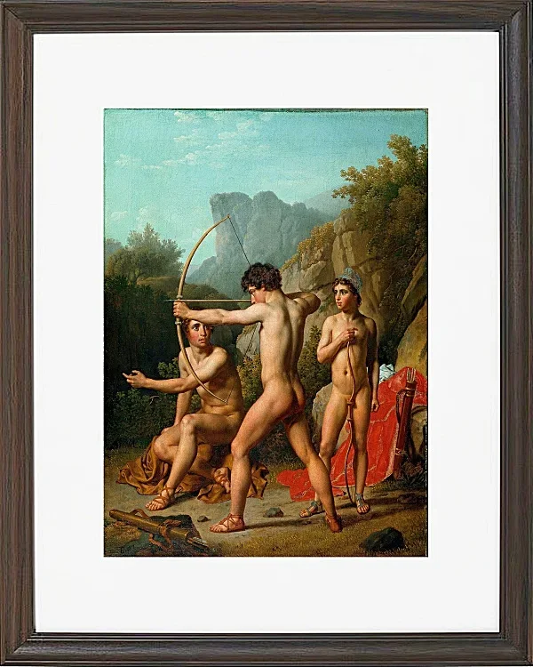 Drei spartanische Jungen üben Bogenschießen – 1812