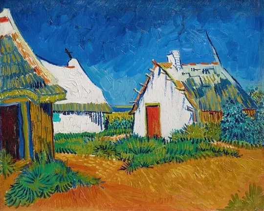 Tre hvide hytter i Saintes-Maries - 1888