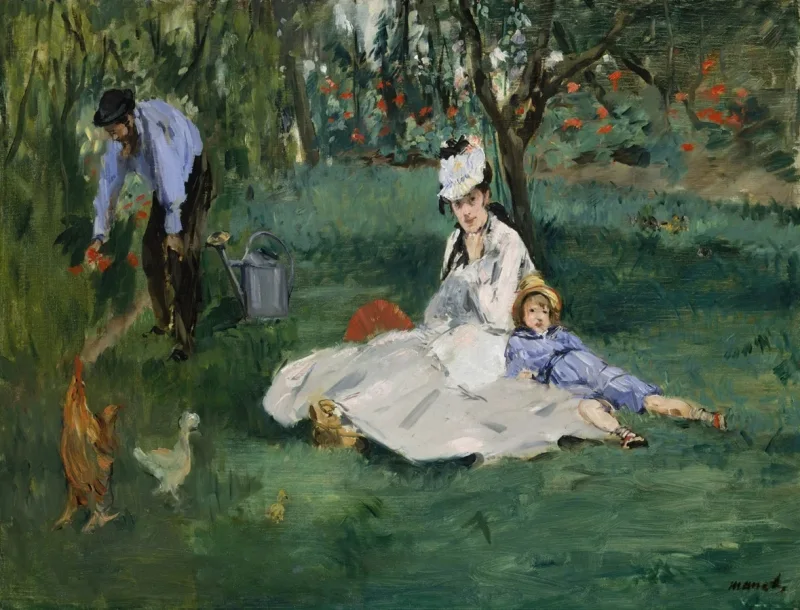 Edouard Manet - Die Familie Monet in ihrem Garten in Argenteuil 1874 | Giclée Kunstdruck gerahmt