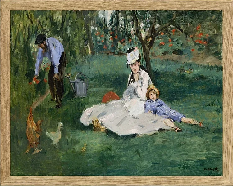 Edouard Manet - Die Familie Monet in ihrem Garten in Argenteuil 1874 | Giclée Kunstdruck gerahmt