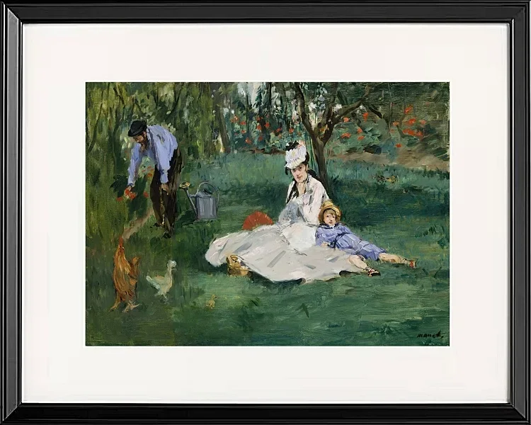 Edouard Manet - Die Familie Monet in ihrem Garten in Argenteuil 1874 | Giclée Kunstdruck gerahmt