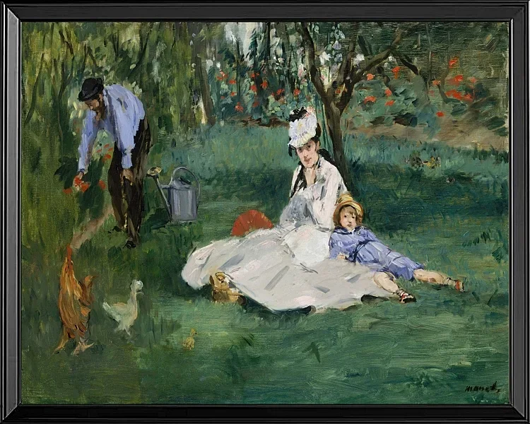 Edouard Manet - Die Familie Monet in ihrem Garten in Argenteuil 1874 | Giclée Kunstdruck gerahmt