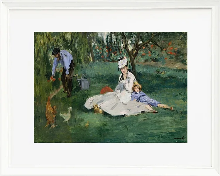 Edouard Manet - Die Familie Monet in ihrem Garten in Argenteuil 1874 | Giclée Kunstdruck gerahmt