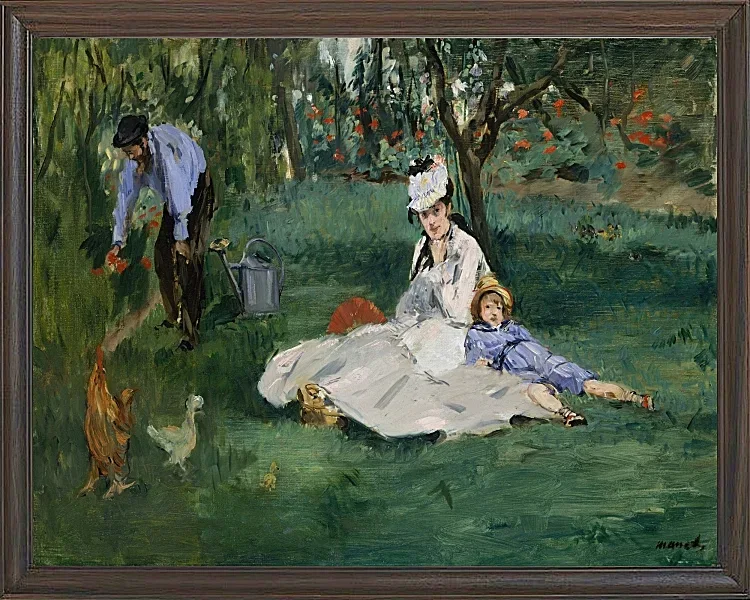Edouard Manet - Die Familie Monet in ihrem Garten in Argenteuil 1874 | Giclée Kunstdruck gerahmt