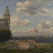 Ein Blick auf die schwedische Küste von den Stadtmauern von Kronborg gesehen - 1829