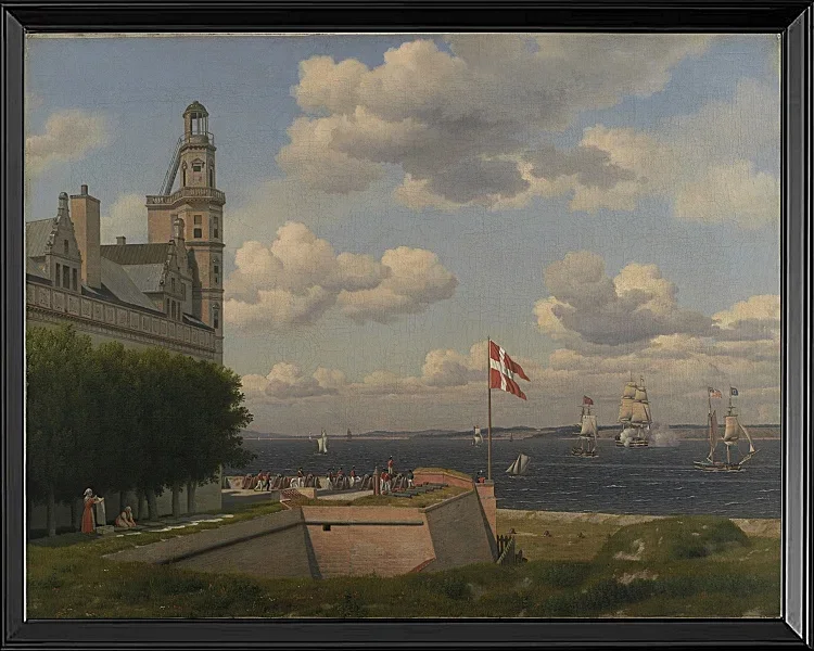 Ein Blick auf die schwedische Küste von den Stadtmauern von Kronborg gesehen - 1829