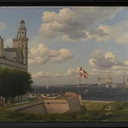Ein Blick auf die schwedische Küste von den Stadtmauern von Kronborg gesehen - 1829