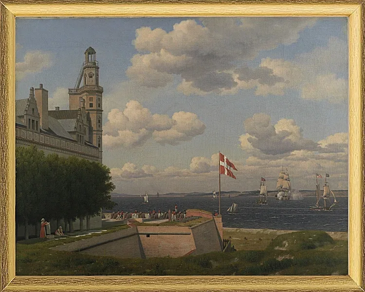 Ein Blick auf die schwedische Küste von den Stadtmauern von Kronborg gesehen - 1829