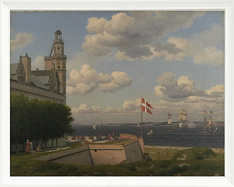 Ein Blick auf die schwedische Küste von den Stadtmauern von Kronborg gesehen - 1829