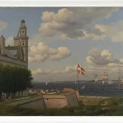 Ein Blick auf die schwedische Küste von den Stadtmauern von Kronborg gesehen - 1829