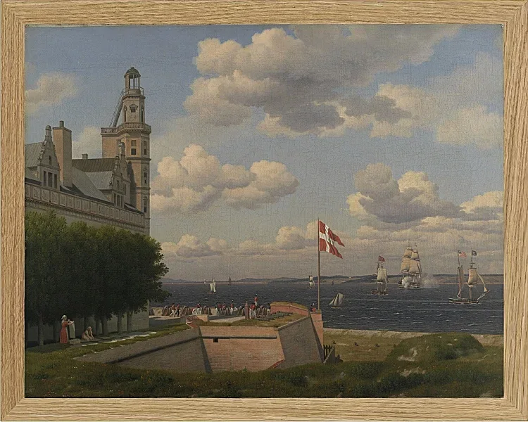 Ein Blick auf die schwedische Küste von den Stadtmauern von Kronborg gesehen - 1829