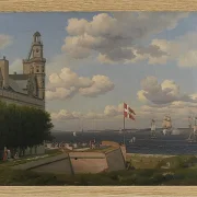 Ein Blick auf die schwedische Küste von den Stadtmauern von Kronborg gesehen - 1829