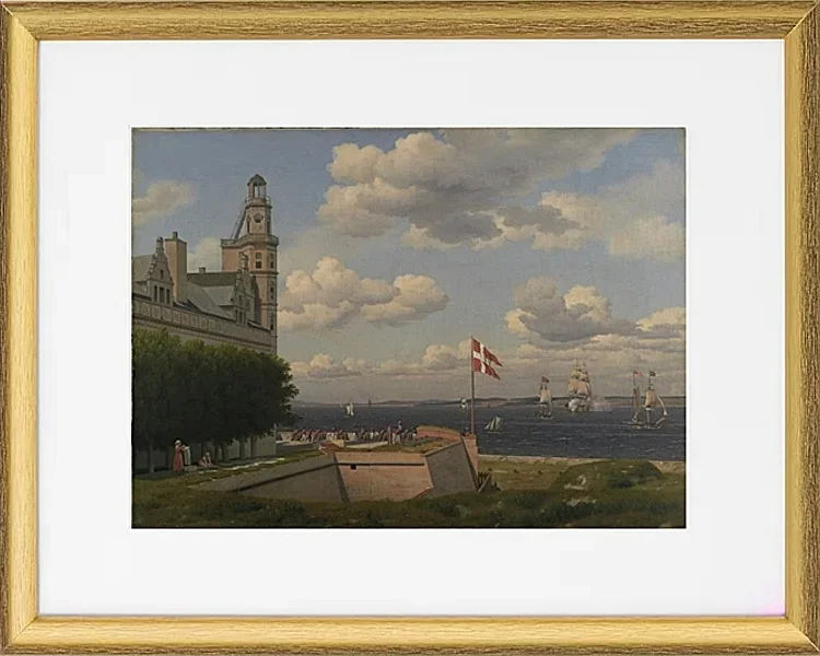 Ein Blick auf die schwedische Küste von den Stadtmauern von Kronborg gesehen - 1829