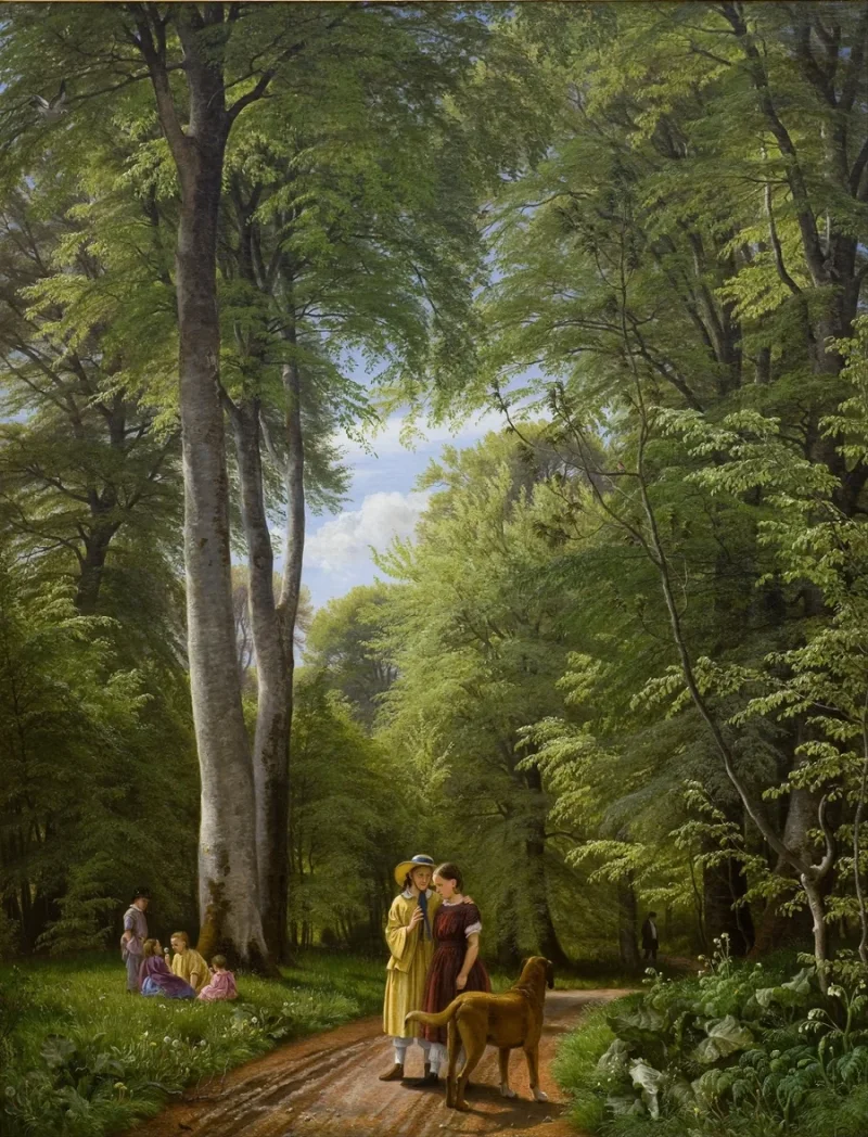 Peter Christian Thamsen Skovgaard – Ein Buchenwald im Mai in der Nähe von Iselingen Manor, Seeland 1856 | Giclée Kunstdruck gerahmt