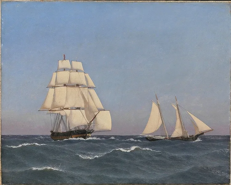 Ein Freibeuter, der eine verfolgende Fregatte segelt - 1845