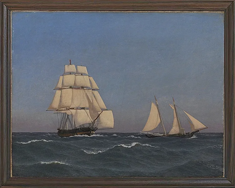 Ein Freibeuter, der eine verfolgende Fregatte segelt - 1845