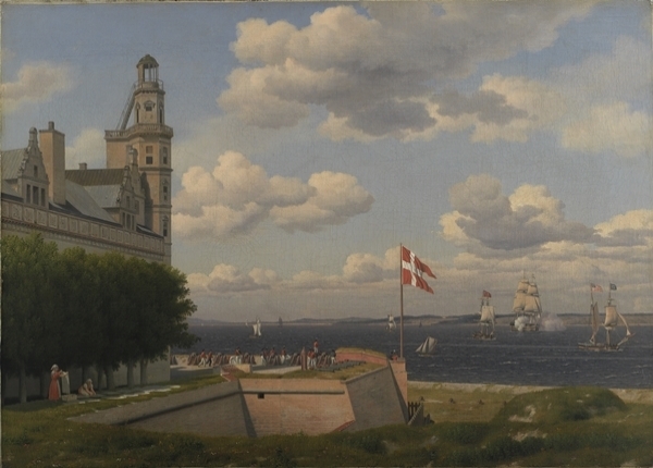 Ein Blick auf die schwedische Küste von den Stadtmauern von Kronborg gegossen - 1829