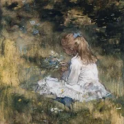 Ein Mädchen mit Blumen im Gras - 1878