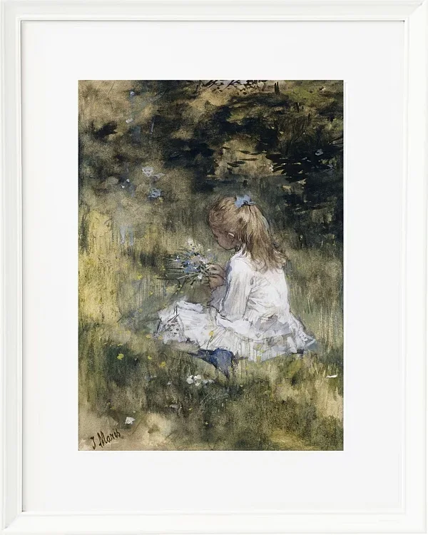 Ein Mädchen mit Blumen im Gras - 1878