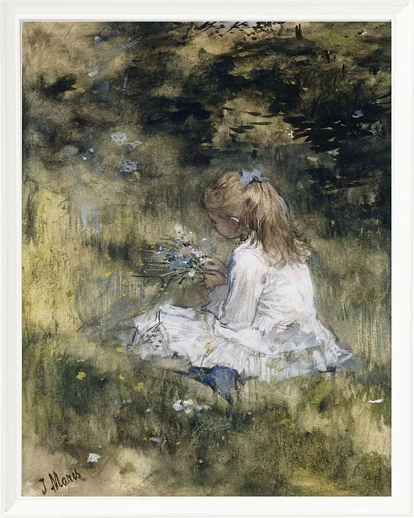 Ein Mädchen mit Blumen im Gras - 1878