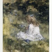 Ein Mädchen mit Blumen im Gras - 1878