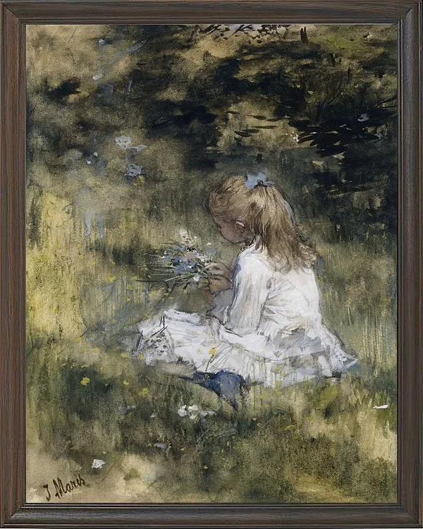 Ein Mädchen mit Blumen im Gras - 1878