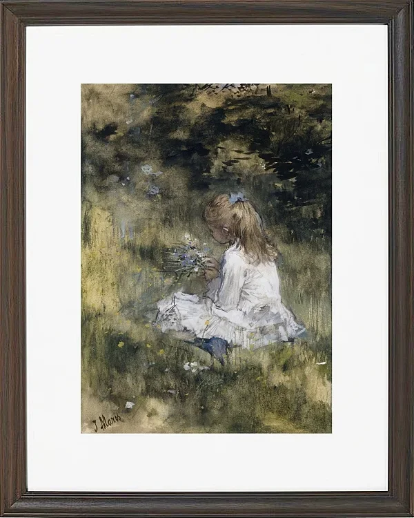 Ein Mädchen mit Blumen im Gras - 1878