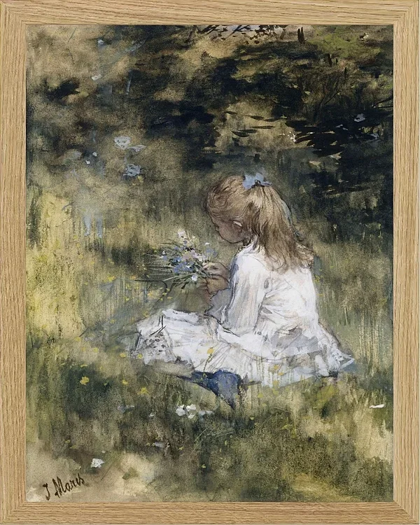 Ein Mädchen mit Blumen im Gras - 1878