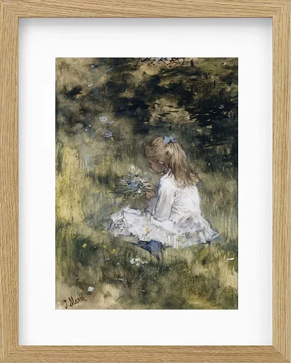 Ein Mädchen mit Blumen im Gras - 1878