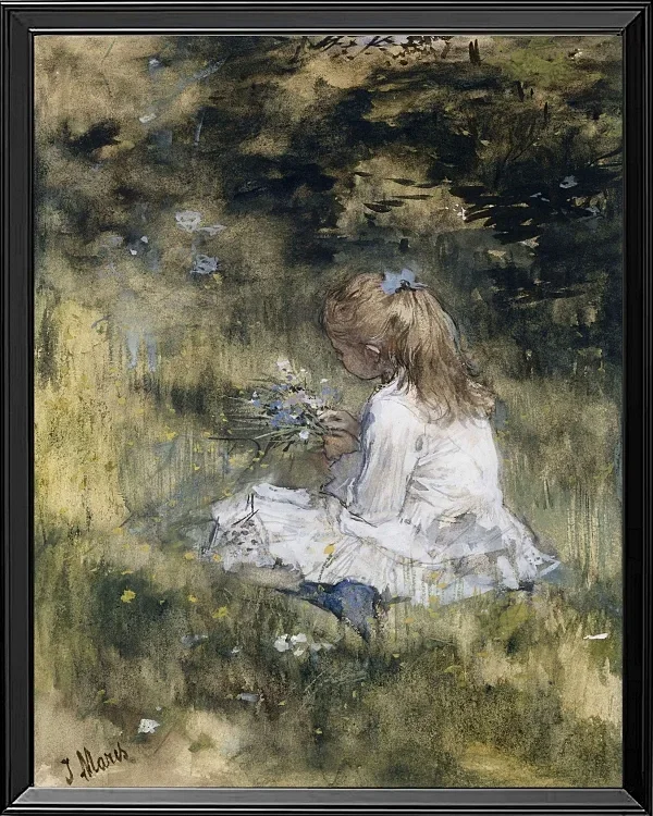 Ein Mädchen mit Blumen im Gras - 1878