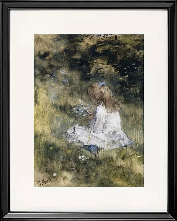 Ein Mädchen mit Blumen im Gras - 1878